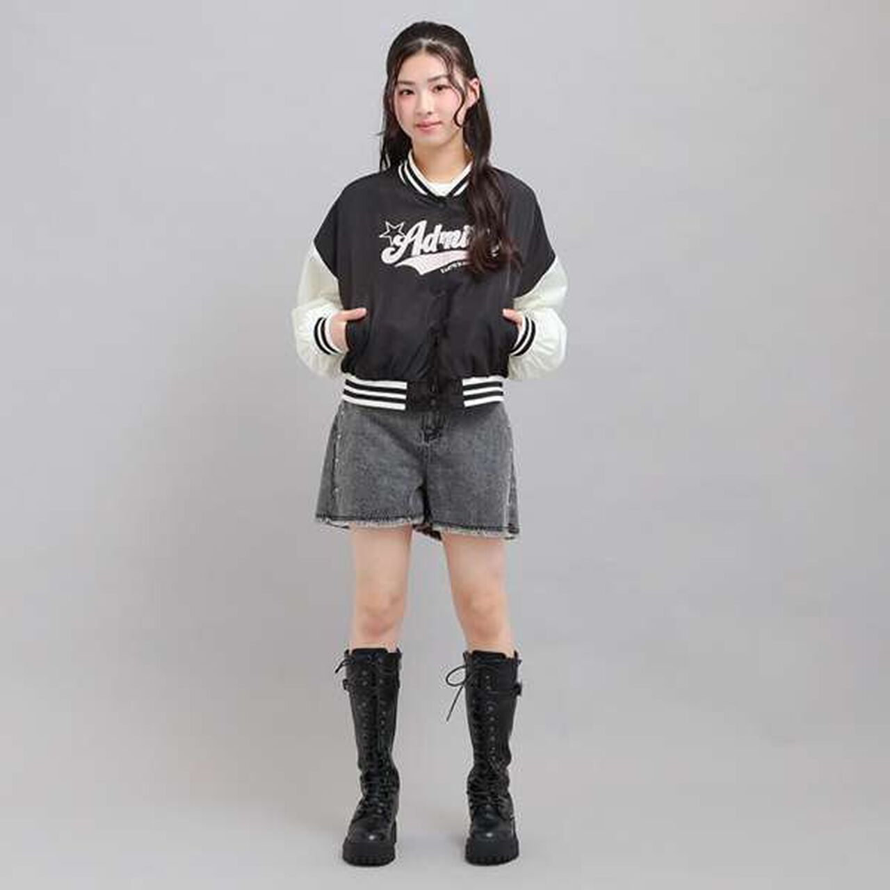 Cheer Logo Appliqu&eacute; Varsity Jacket,Gray, large image number 17
