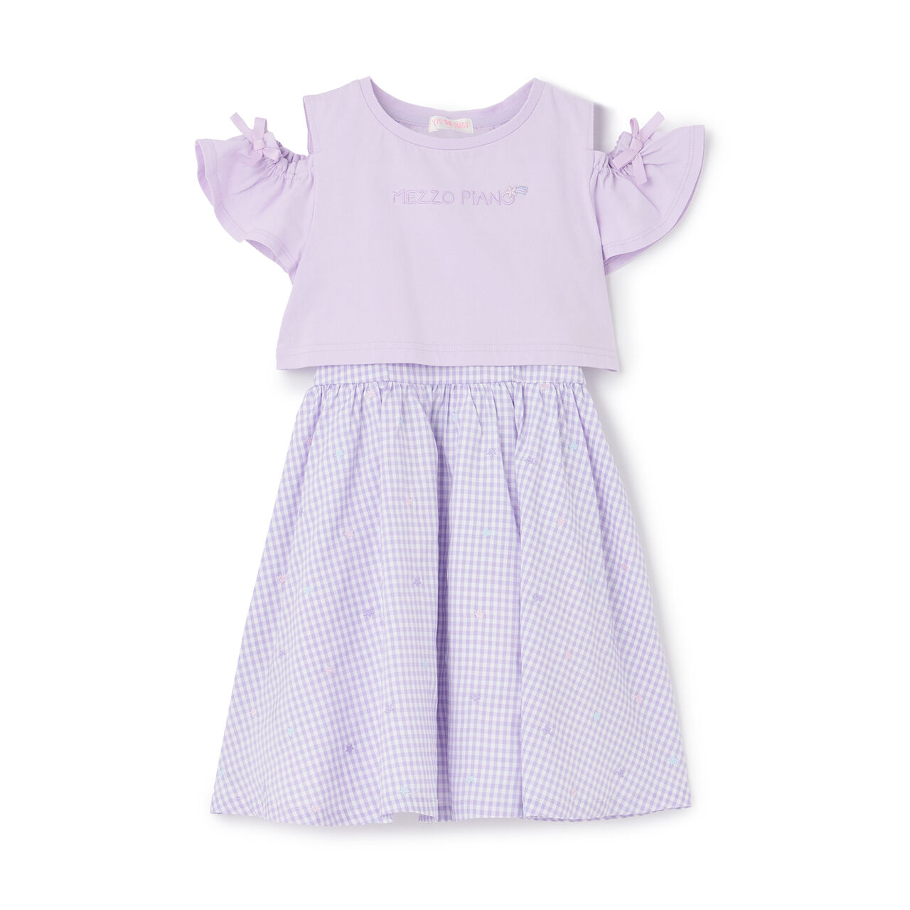 Shoulder Opening Short Sleeve T-Shirt & Star Camisole Dress Set,Sax blue, large image number 20