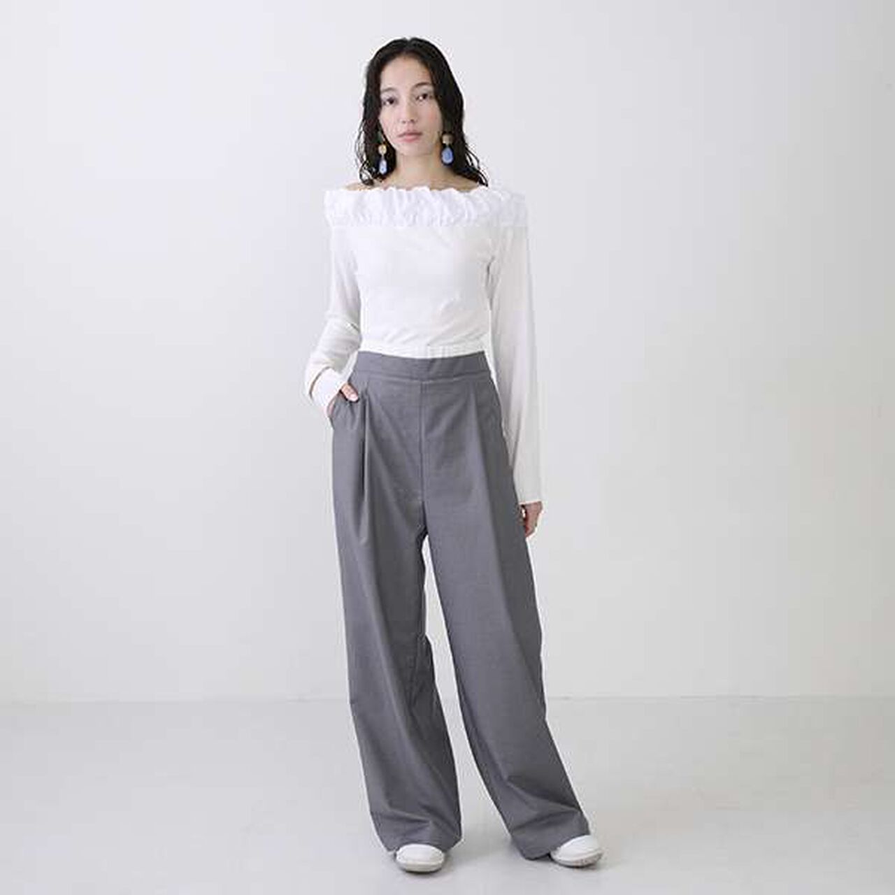 [LADIES] Balloon Collar Long Sleeve T-Shirt,Charcoal gray, large image number 5