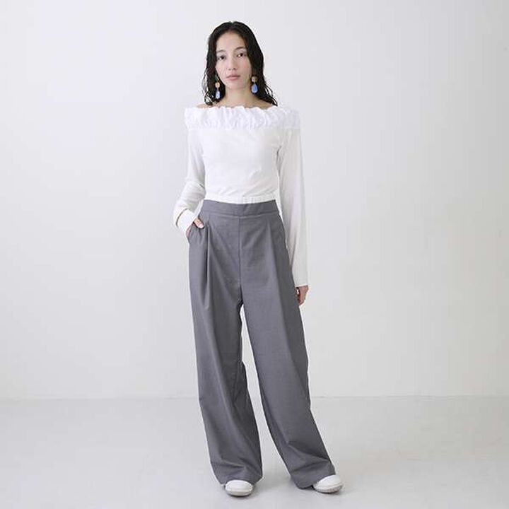 [LADIES] Balloon Collar Long Sleeve T-Shirt,Charcoal gray, medium image number 5