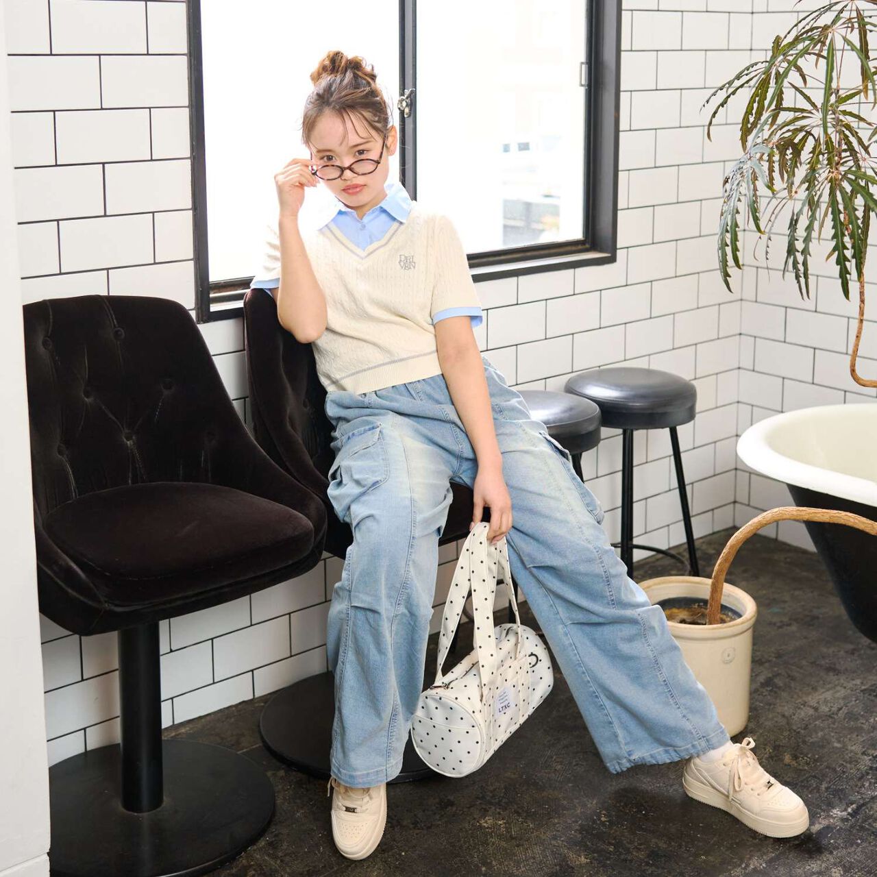 [LTXC] Lightweight Thick-Soled Court Sneakers,Black, large image number 2