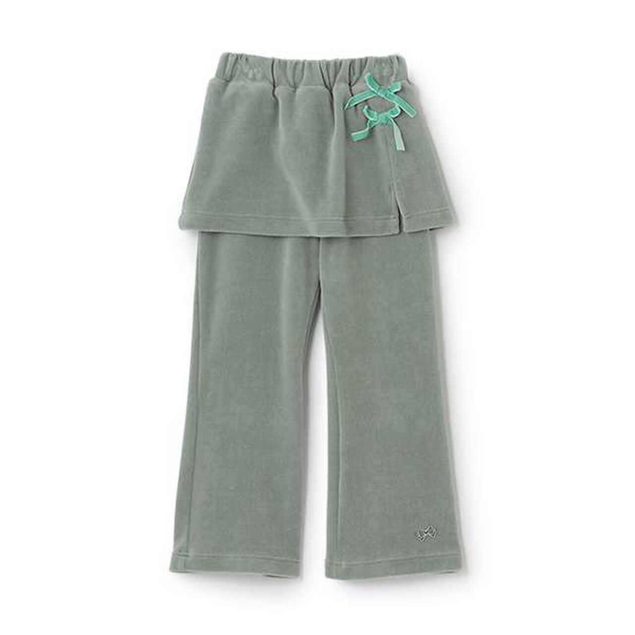 Plush Velour Coordinatable Setup Flared Pants with Skirt,Emerald green, large image number 5