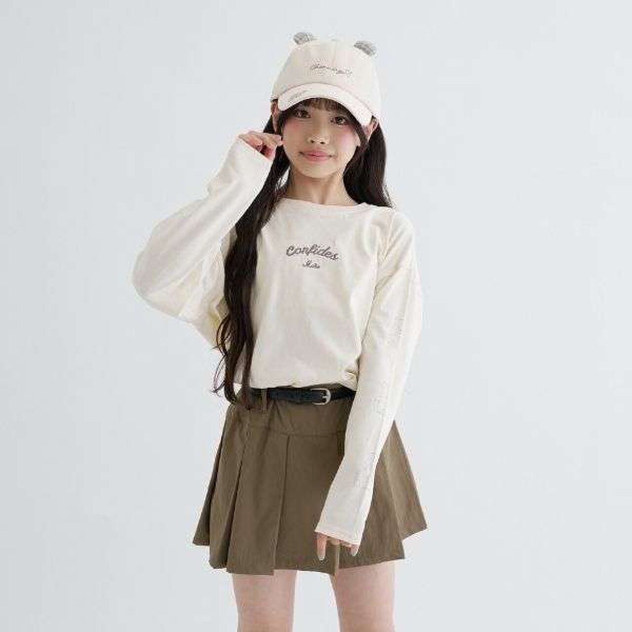 [100% Cotton] Bear Sleeve Long Sleeve T-Shirt,Charcoal gray, large image number 5