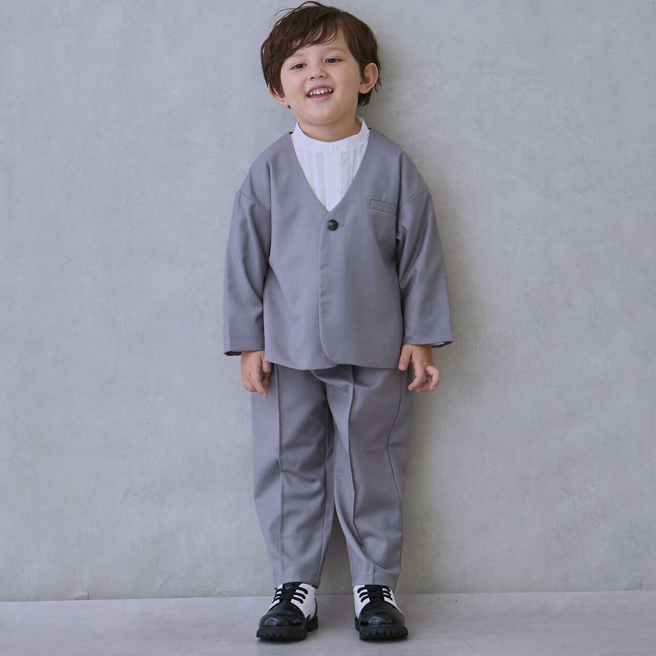 Semi-Formal No-Collar Jacket + Long Pants Outfit Set,Greige, large image number 0