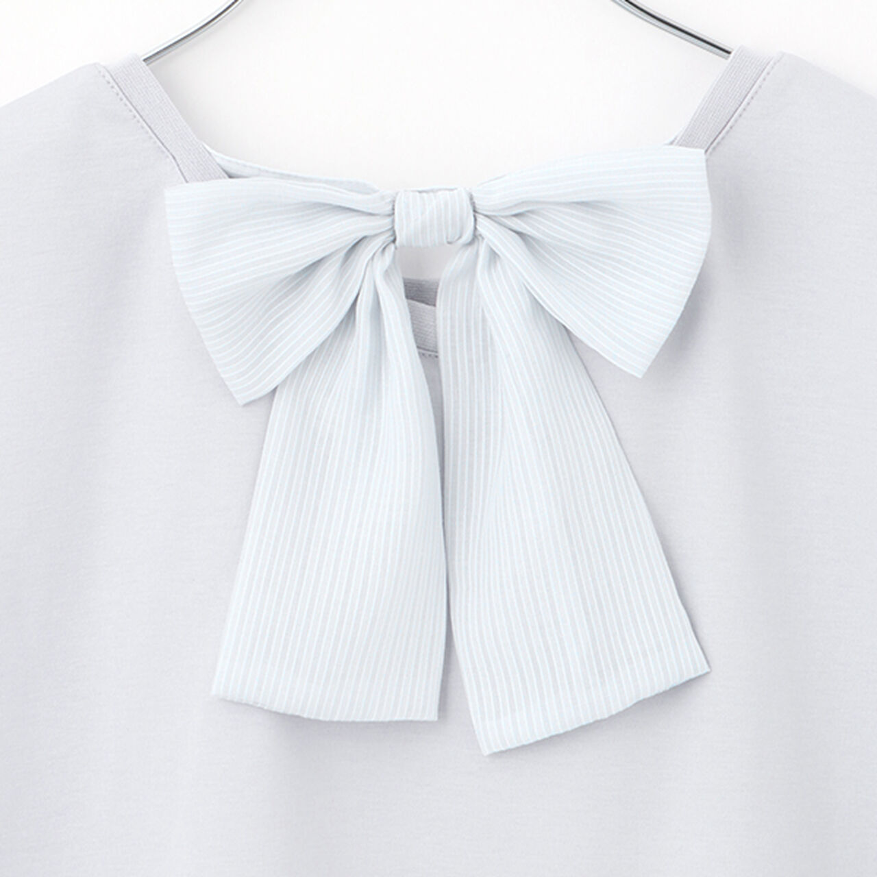 Flare Sleeve Back Ribbon Short Sleeve T-Shirt,Sax blue, large image number 13