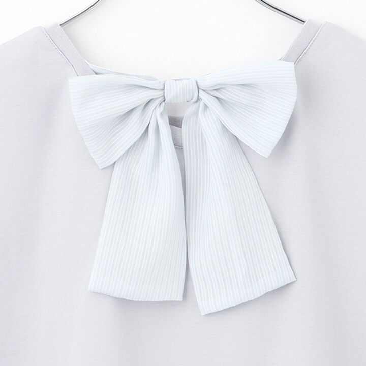 Flare Sleeve Back Ribbon Short Sleeve T-Shirt,Sax blue, medium image number 13