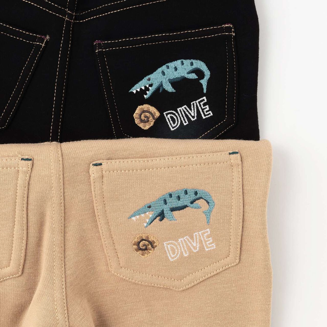 [Restock] Long-Length Straight Pants with Dinosaur Embroidery,Black, large image number 8