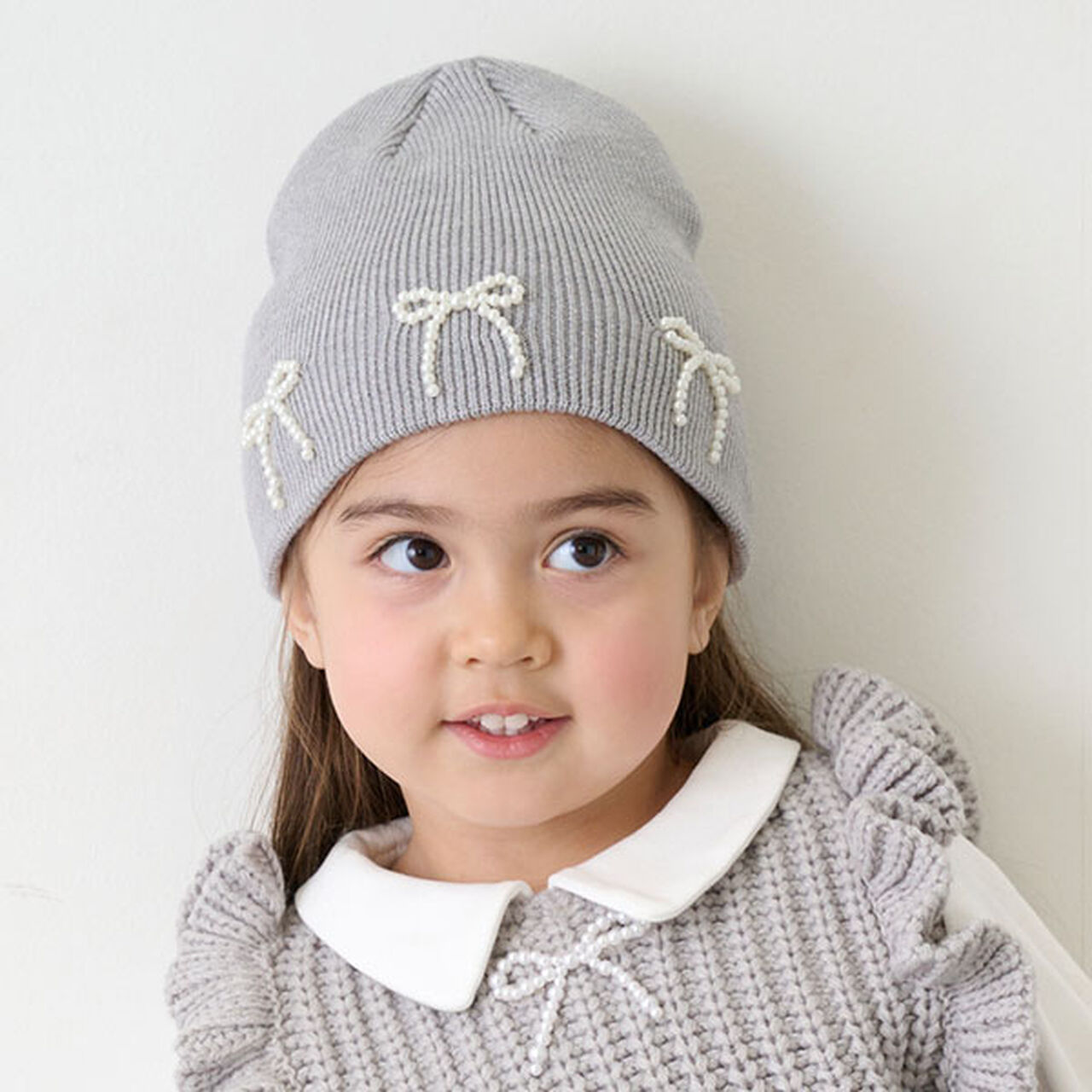 Knit Cap with Pearl Ribbon,Black, large image number 14