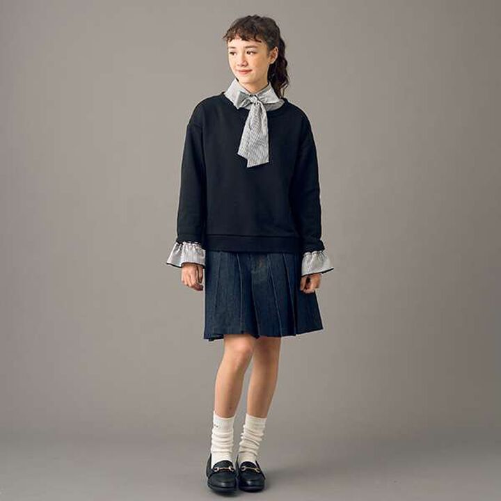 [AMI] Embroidered Glitter Denim Skirt with Shorts,Black, medium image number 11