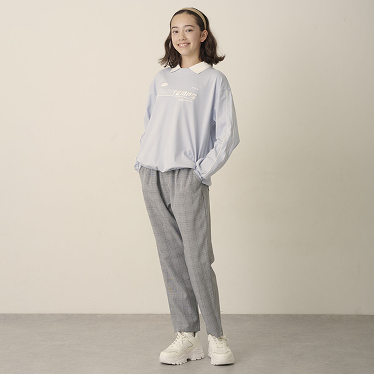 Smooth Polo Collar Top,Blue gray, large image number 2