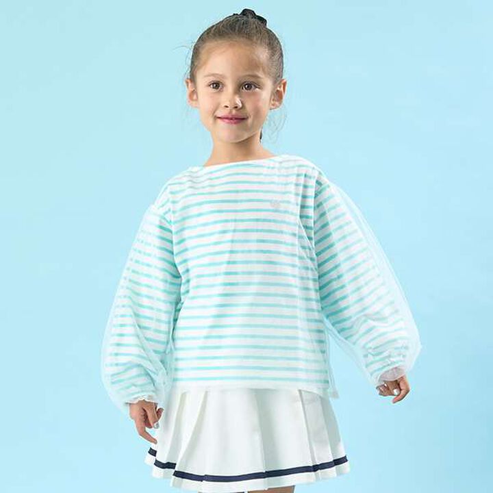 Soft Cotton Tulle Layered Stripe Boat Neck T-Shirt,Blue, medium image number 27