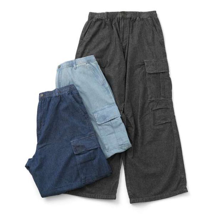 Light Denim Wide Cargo Pants,Deep blue, medium image number 10