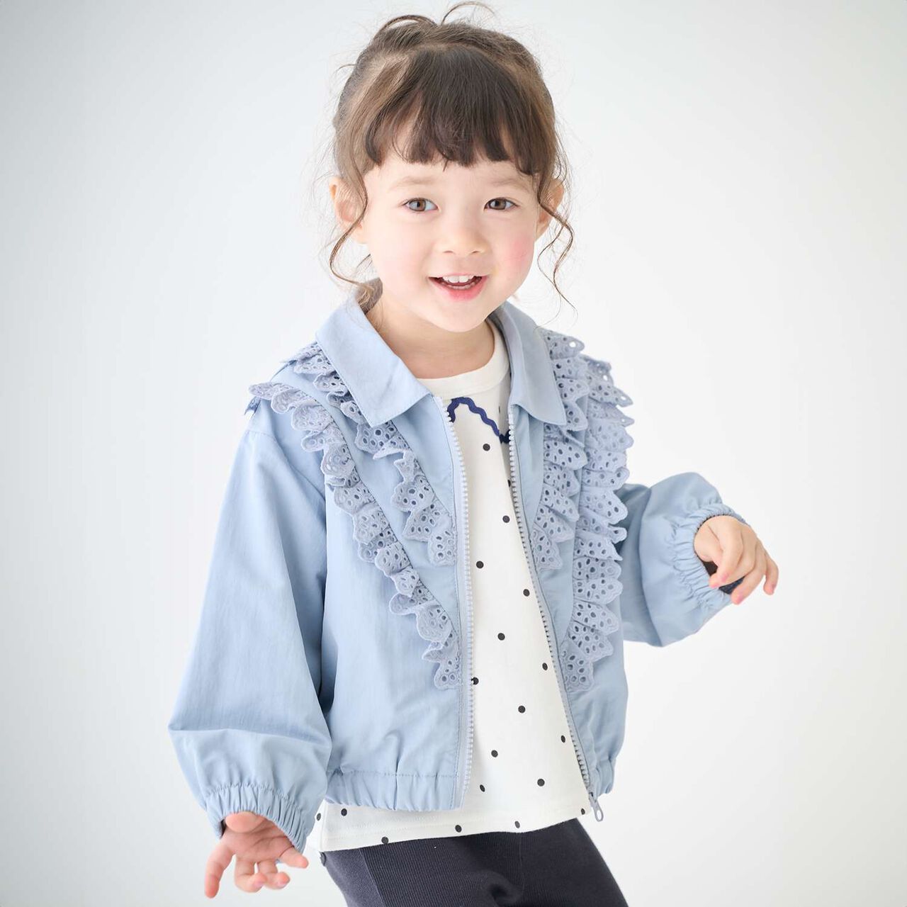 Lace Frill Bomber Jacket,Blue, large image number 0
