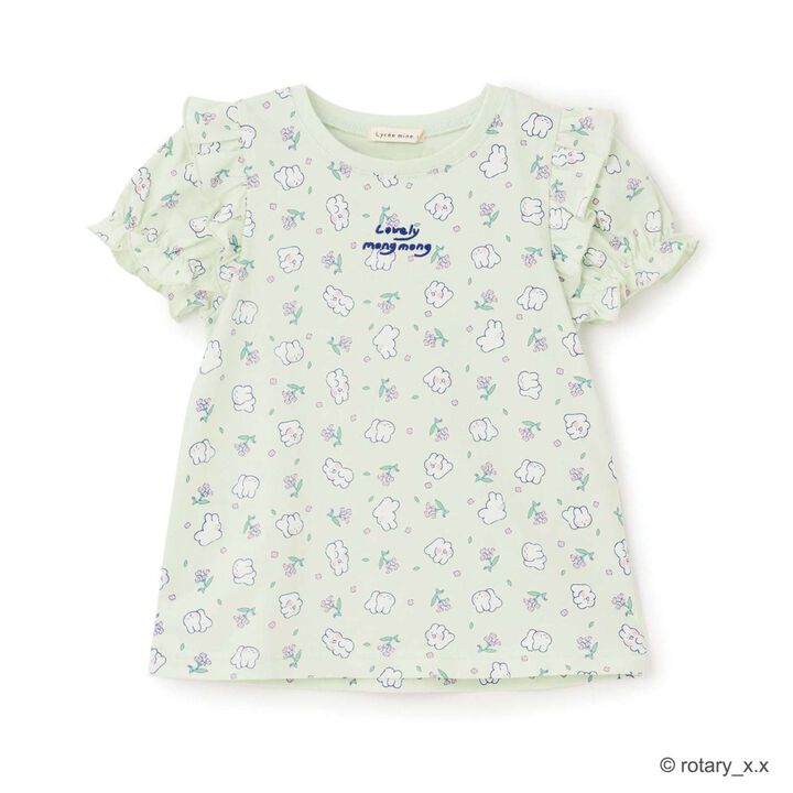 100% Cotton Lovely Monmon Quick-Dry UV Puff Sleeve All-Over Print T-Shirt,Yellow green, medium image number 2