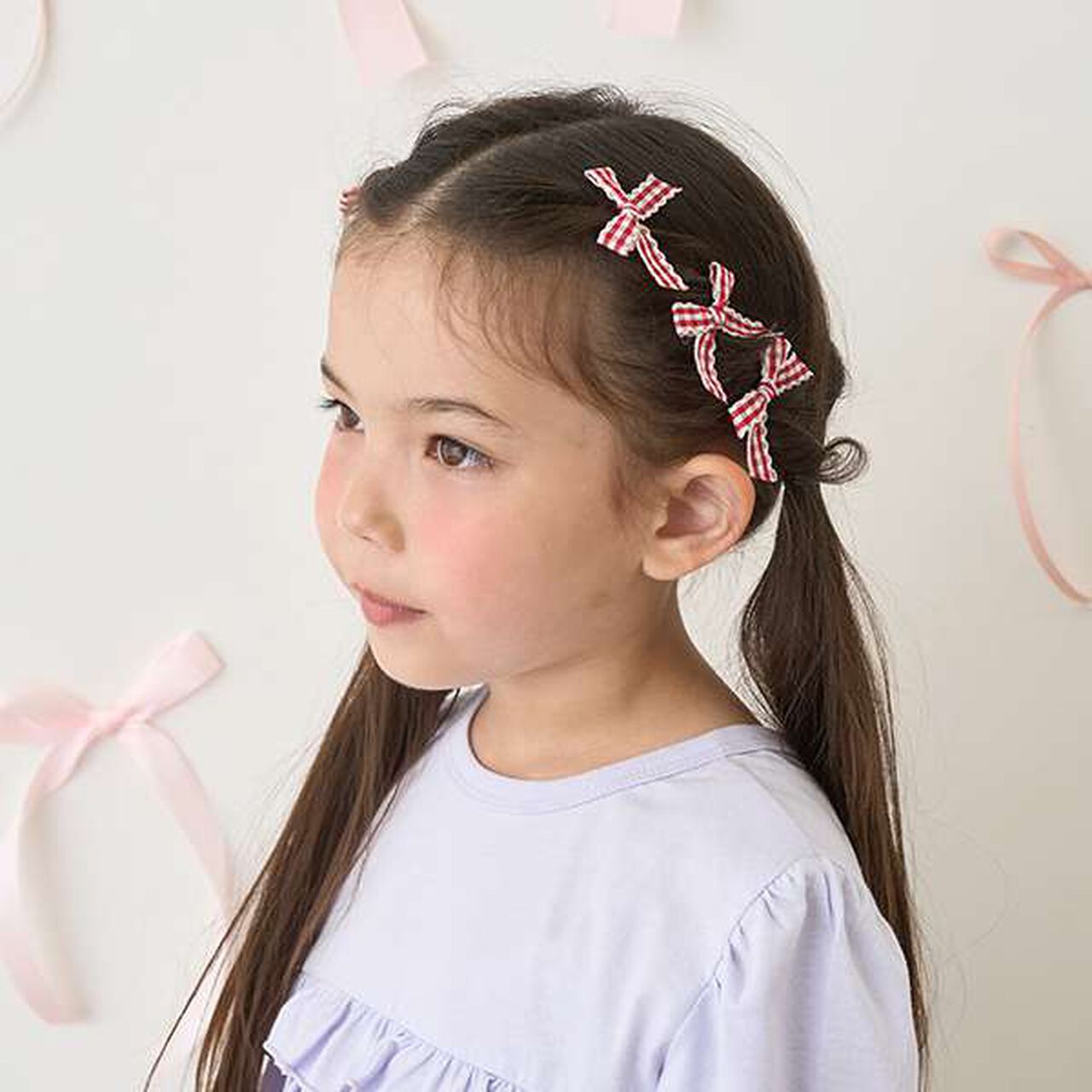 Check Ribbon Mini Hair Clips 6P Set,Black, large image number 17