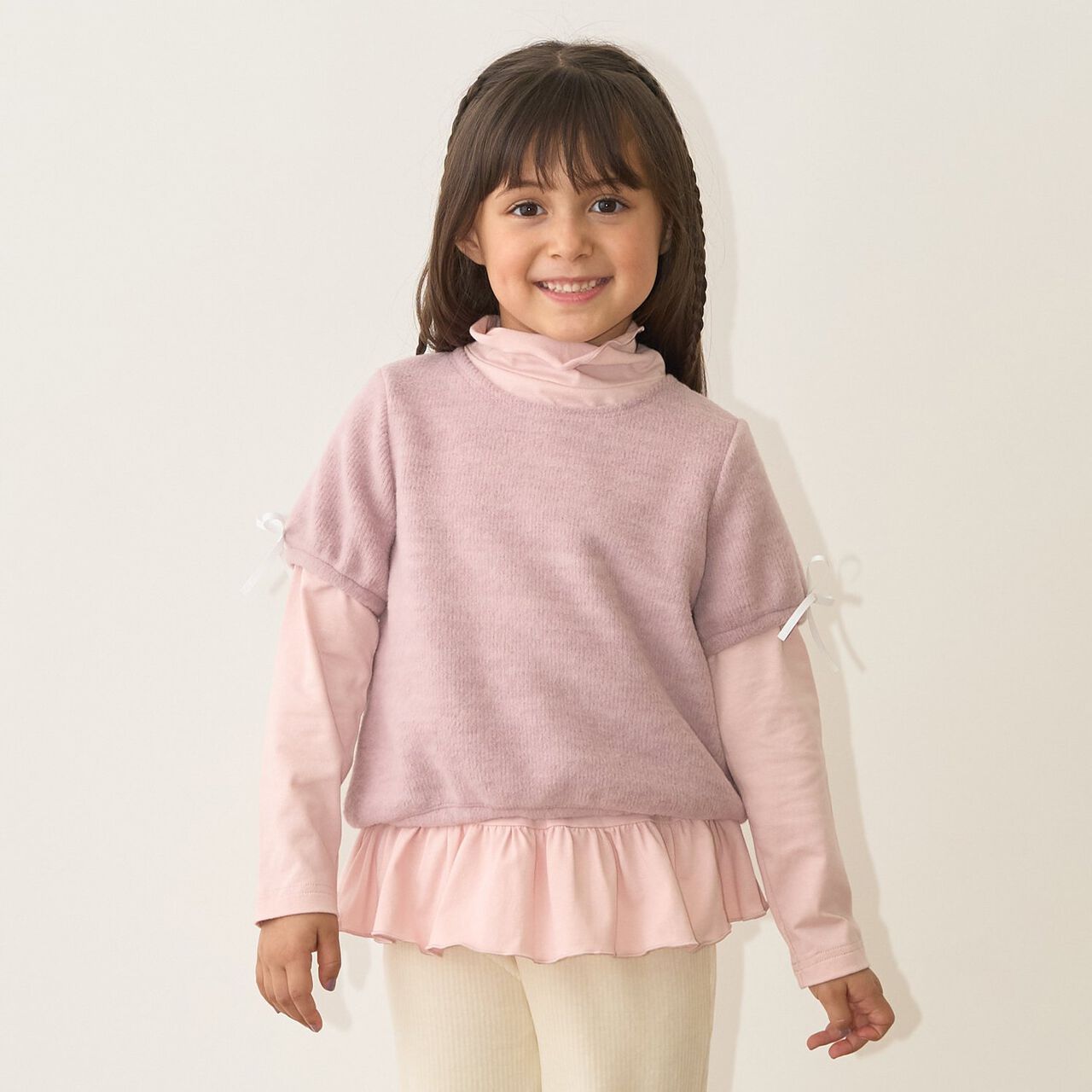 Fluffy Brushed Short-Sleeve Top,Deep pink, large image number 0