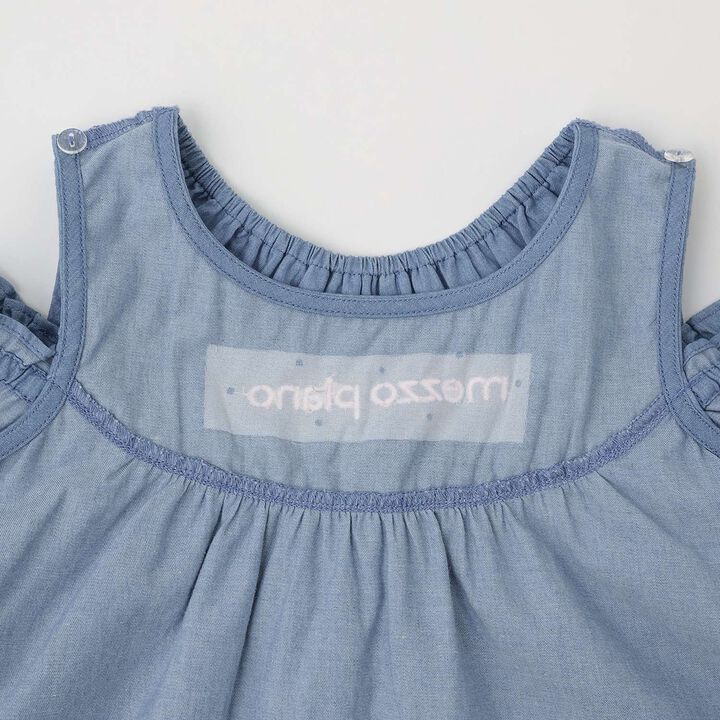 Cutwork Embroidery 2WAY Shoulder-Opening Denim One-Piece Dress [Cool Touch],Sax blue, medium image number 7