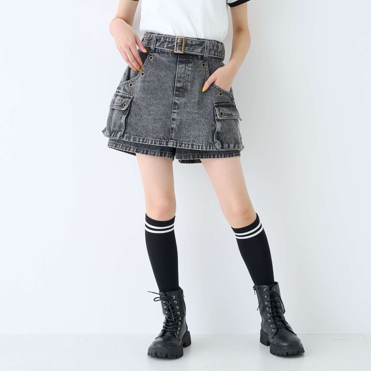 [LTXC] Eyelet A-Line Cargo Skirt,Gray, large image number 0