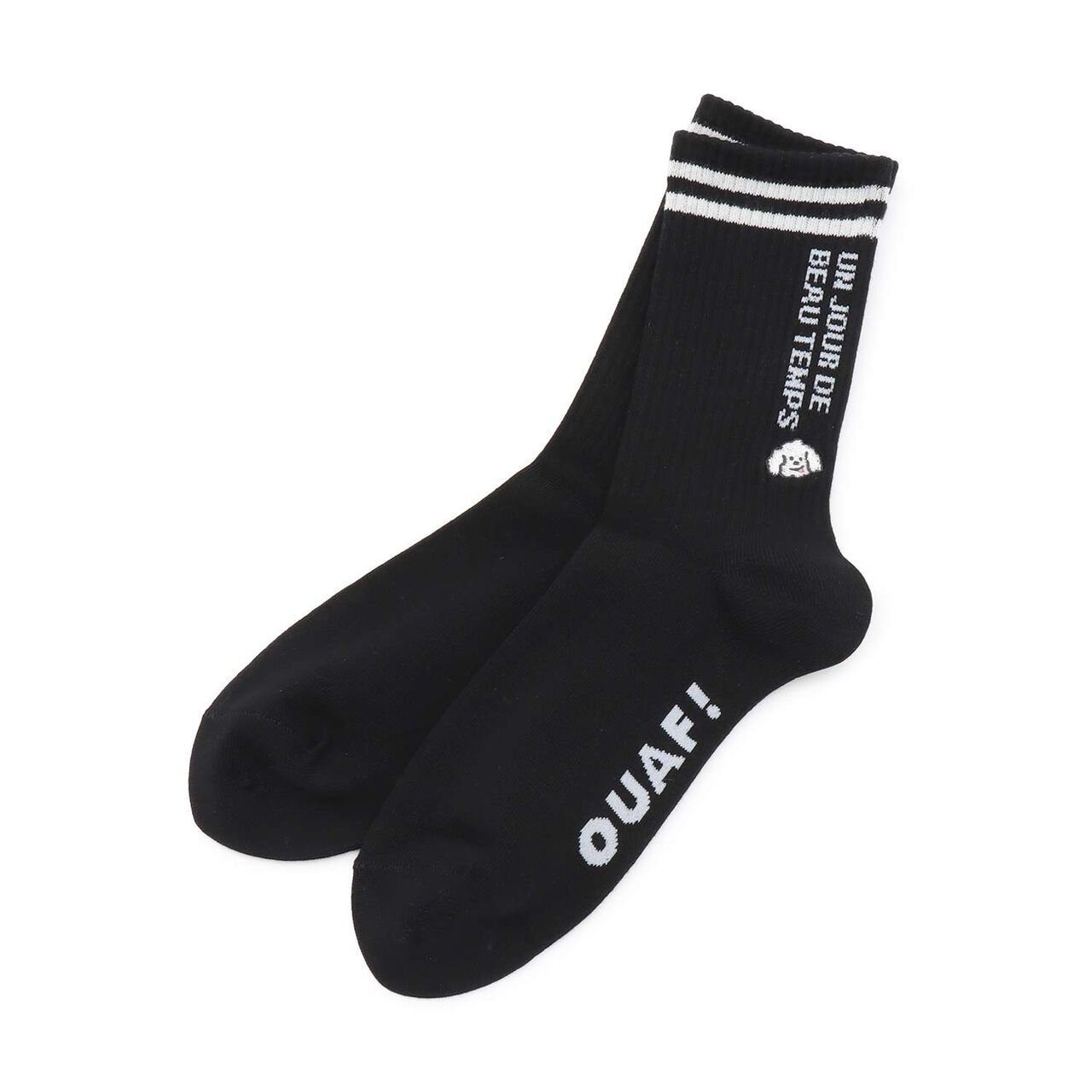 Dog Embroidered Ribbed Crew Socks,Black, large image number 0
