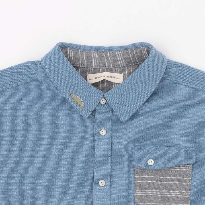 Striped Sleeve Denim Shirt,Navy, medium image number 4