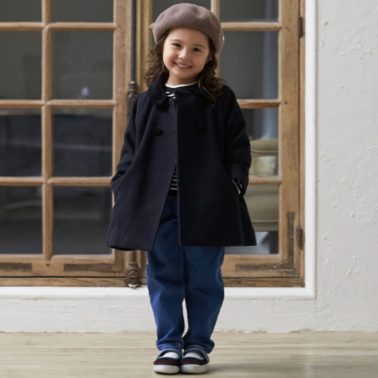 [Link/Washable] Double-Breasted Coat,Navy, large image number 0