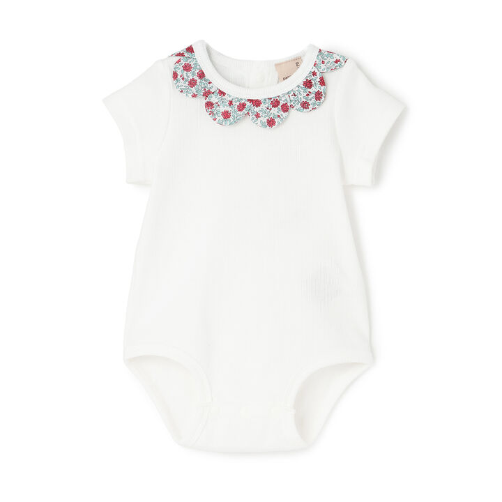 Short-Sleeve Scallop Trim Romper,Black, medium image number 3