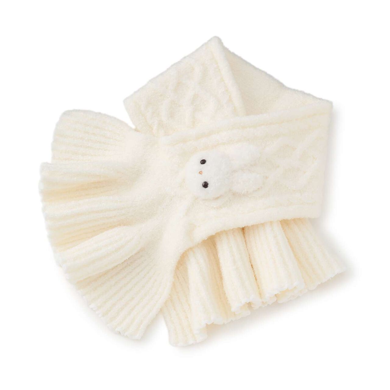 Marshmallow Knit Scarf with Boa Rabbit Mascot,Off white, large image number 0