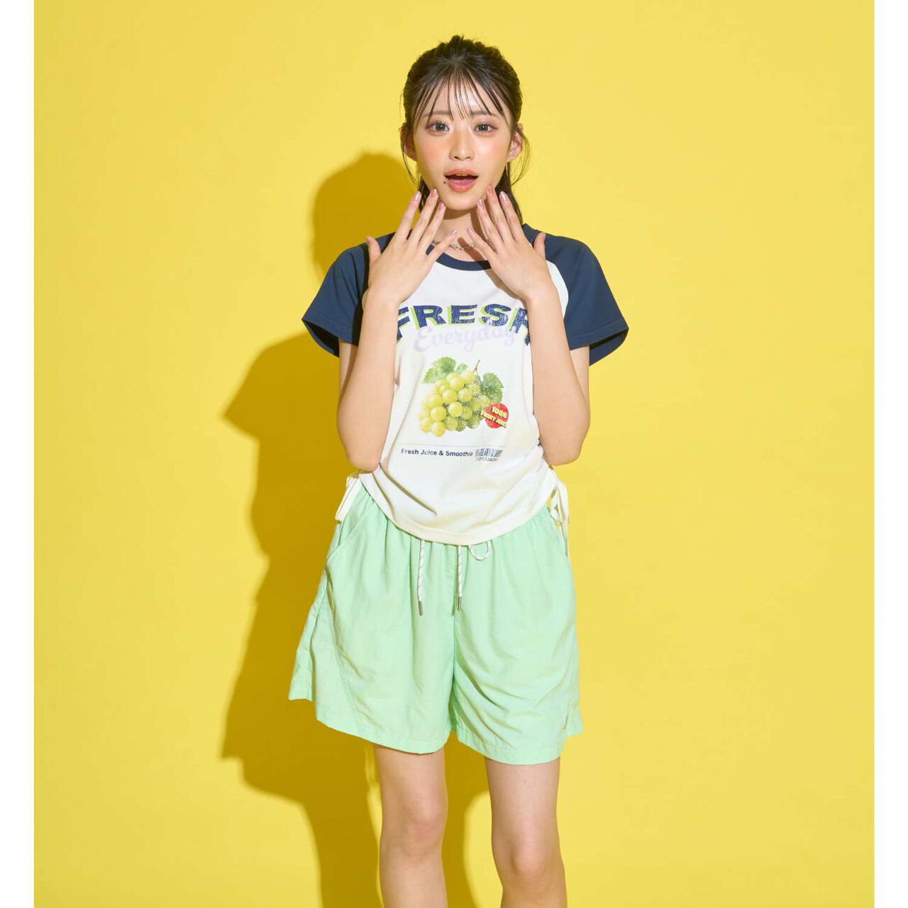 [GOKUGOKU] Multi-Function Shirred Crop Raglan Short-Sleeve T-Shirt,Orange, large image number 14