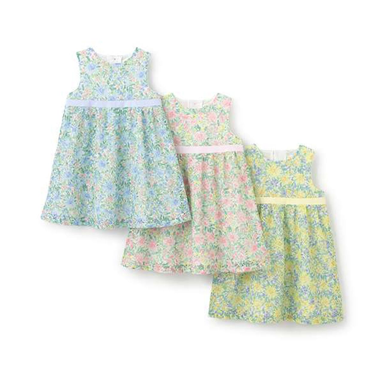 Floral Lace One-Piece Dress,Lemon yellow, large image number 7