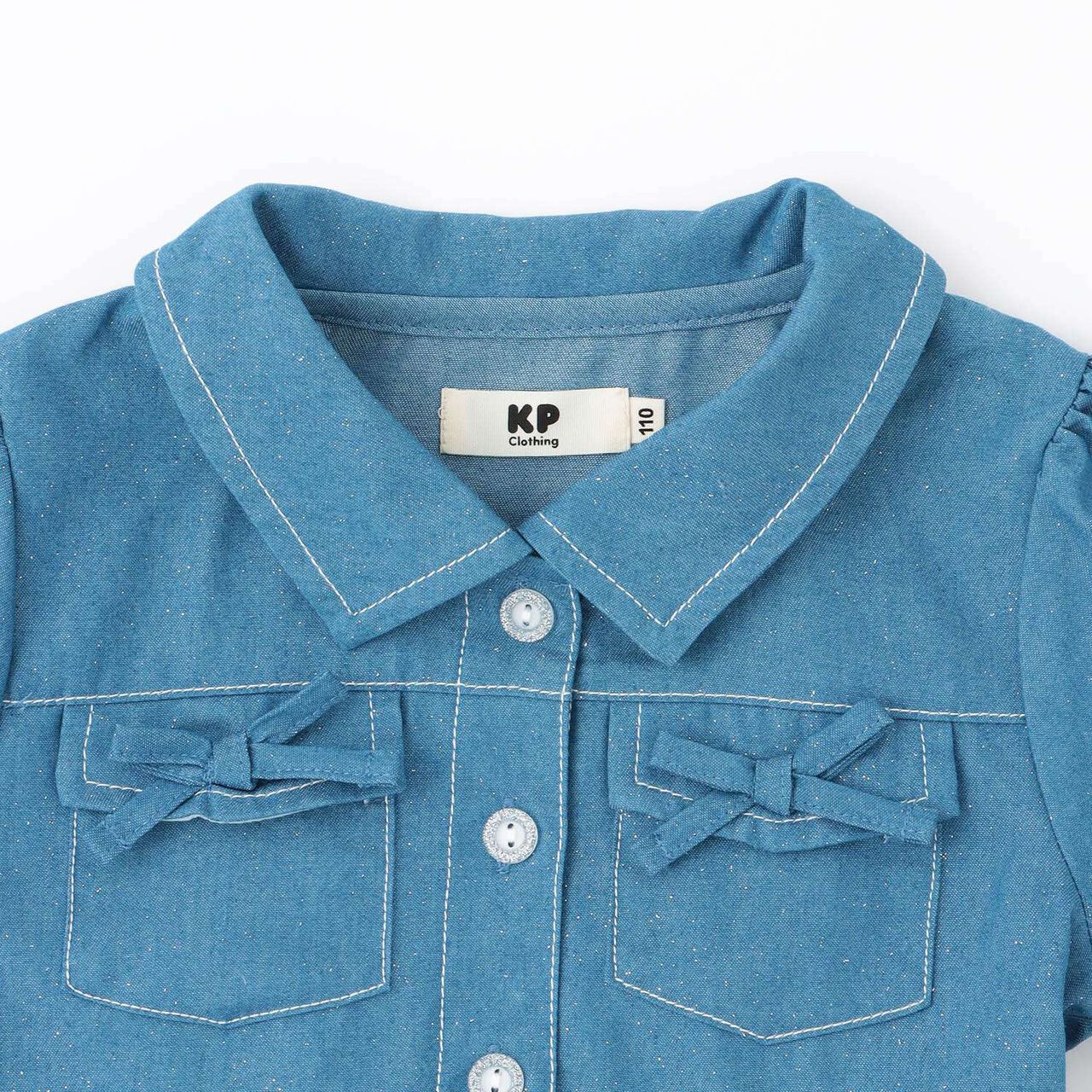 Lame Denim Shirt Dress,Blue, large image number 2