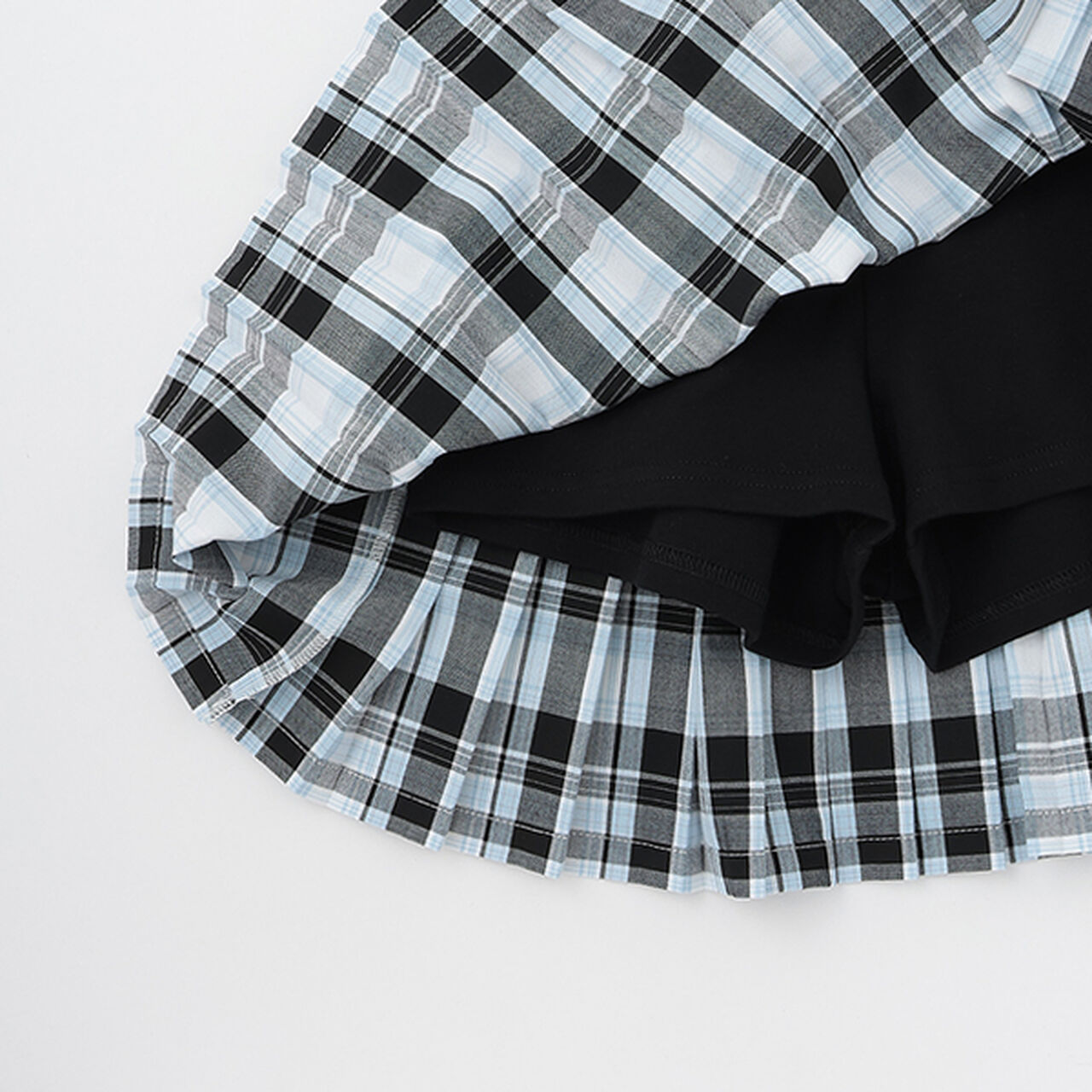 Side Heart Belt Check Pleated Skirt-Pants,Sax blue, large image number 6