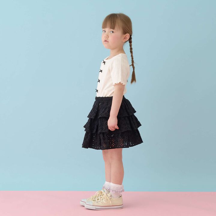 [100% Cotton] Cotton Lace Tiered Skirt with Inner Shorts [Kids Girls],Pearl white, medium image number 17