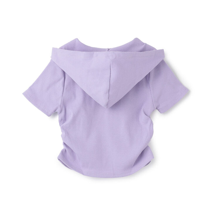 Ribbed Fabric Faux Layered Short-Sleeve Hoodie,Lavender, medium image number 6