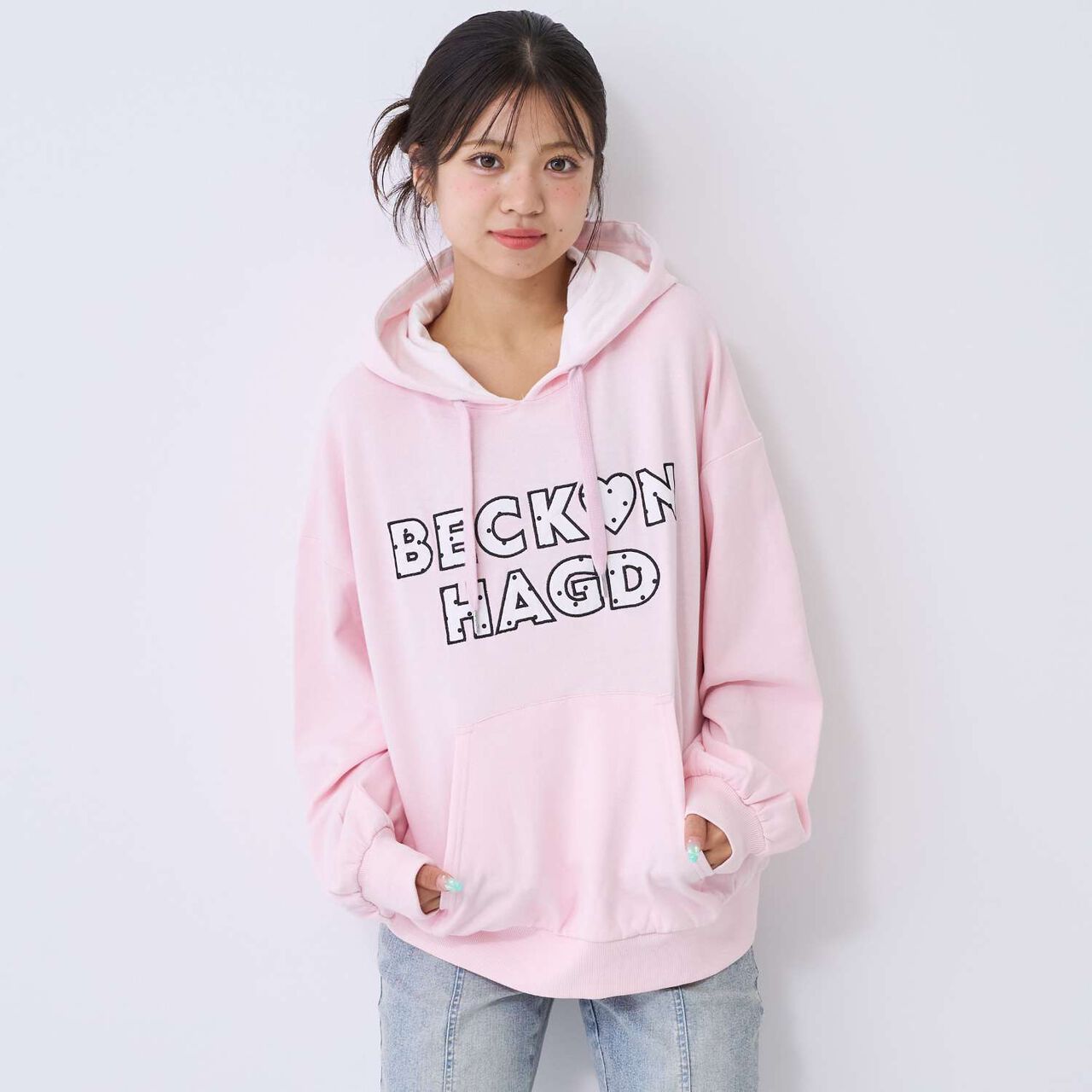 [100% Cotton] Patterned Logo Appliqu&eacute; Hoodie,Off white, large image number 6