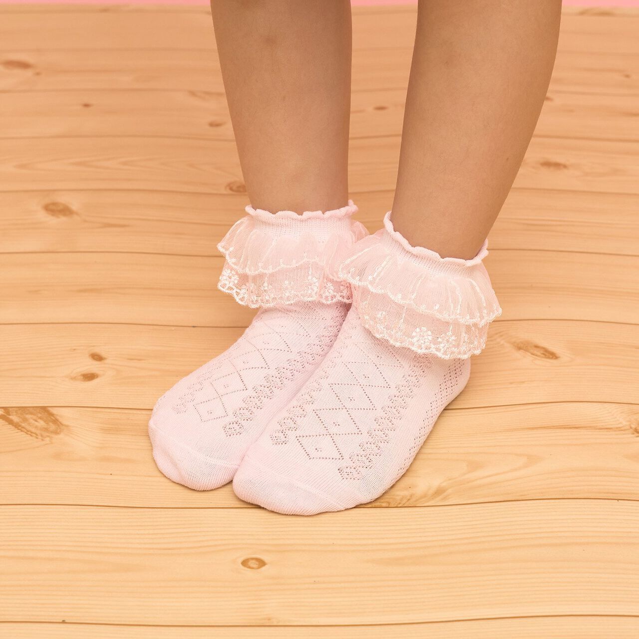 Lace-Trimmed Socks,Pink, large image number 0